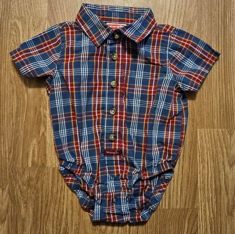 Wrangler Kids Plaid Onesie in Blue and Red